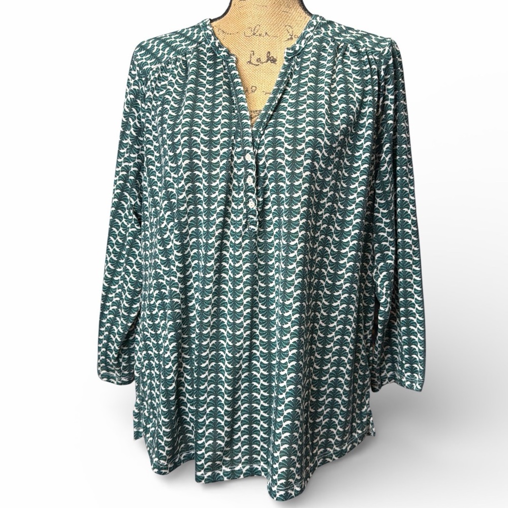 H&M Green and White Printed Tunic Top